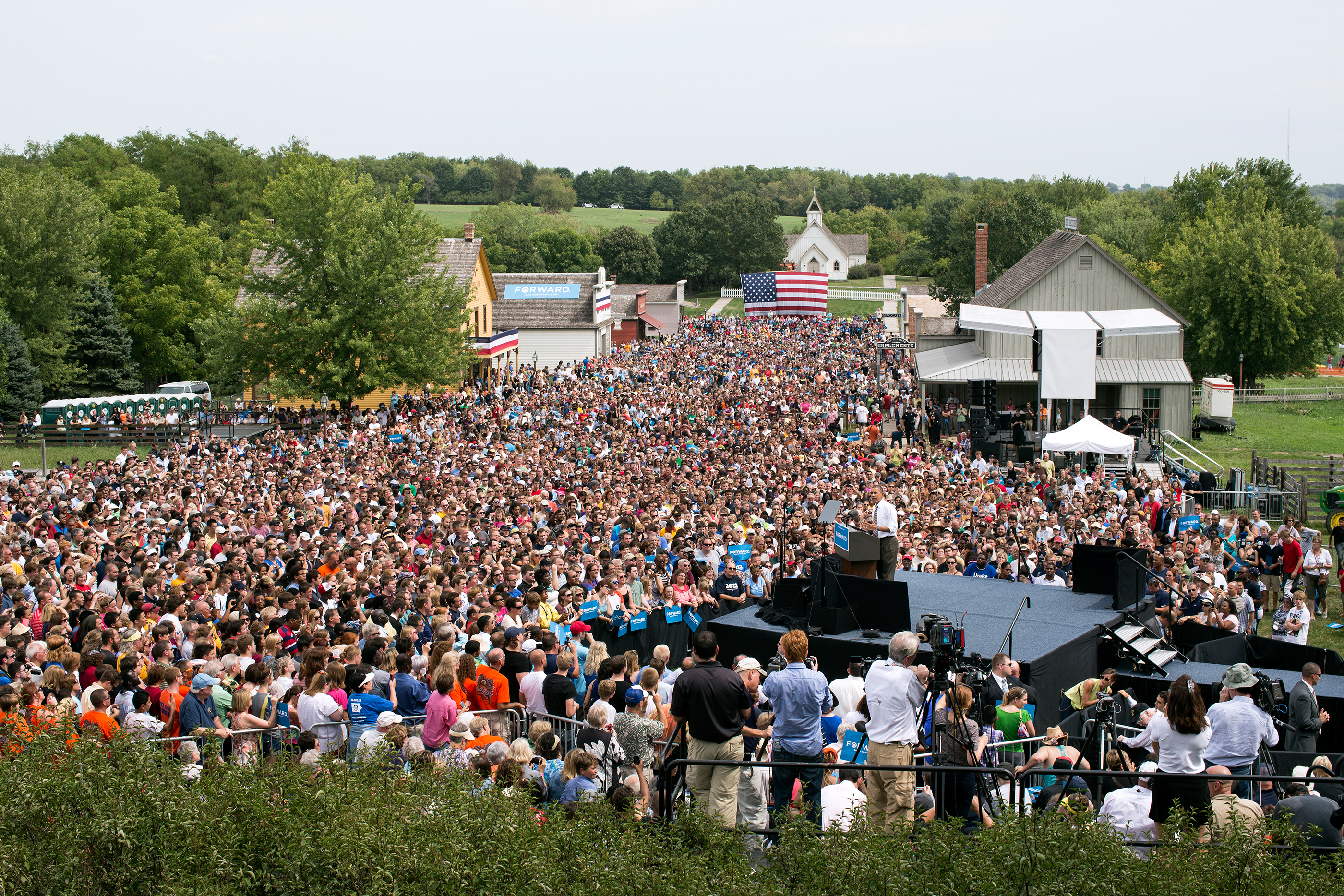 Iowa, Sept. 2012. Speaking at a grassroots campaign event at Living History Farms in Urbandale. (Official White House Photo by Pete Souza)