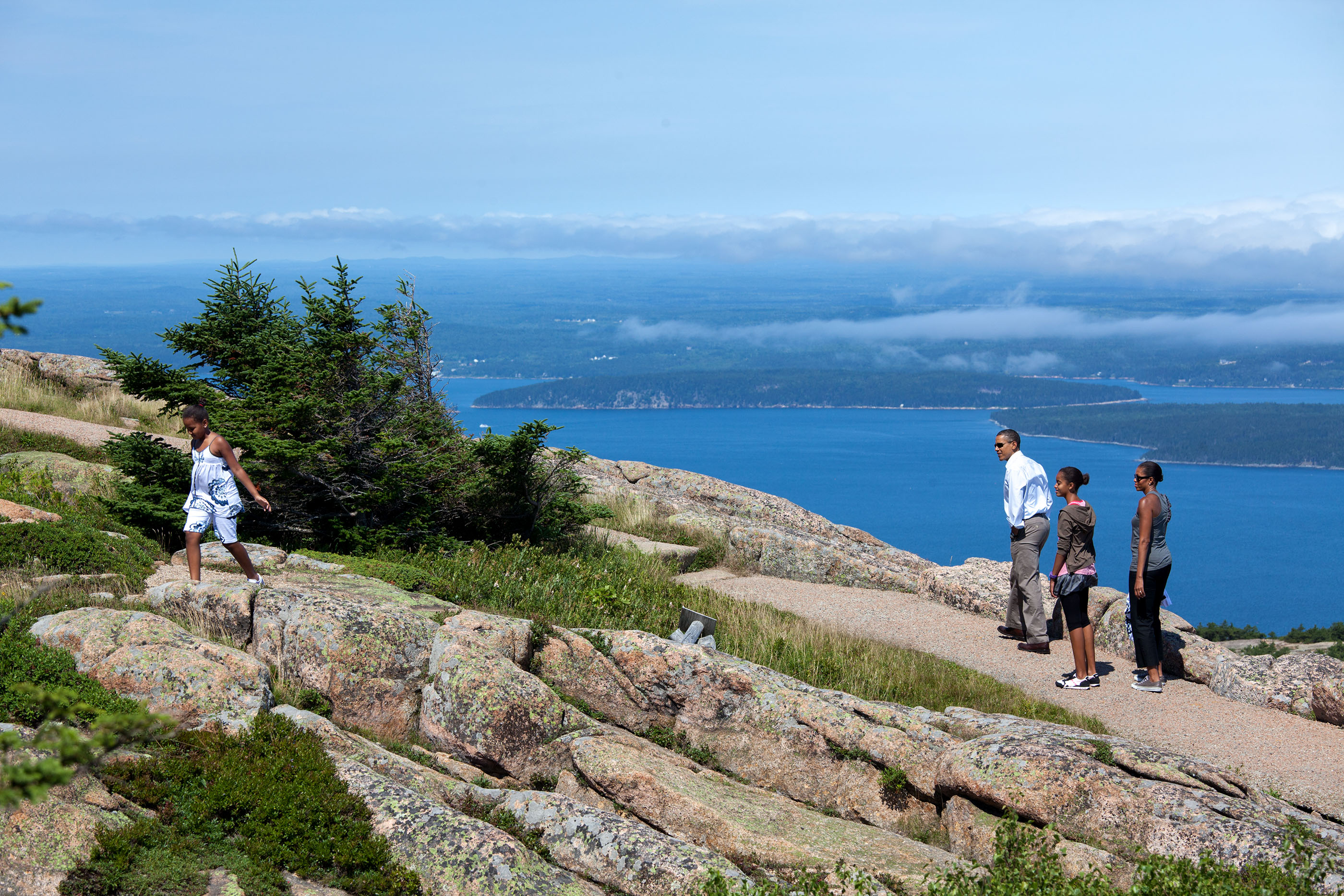 Maine, July 16, 2010. Hiking with the family on Cadillac Mountain at Acadia National Park. (Official White House Photo by Pete Souza)