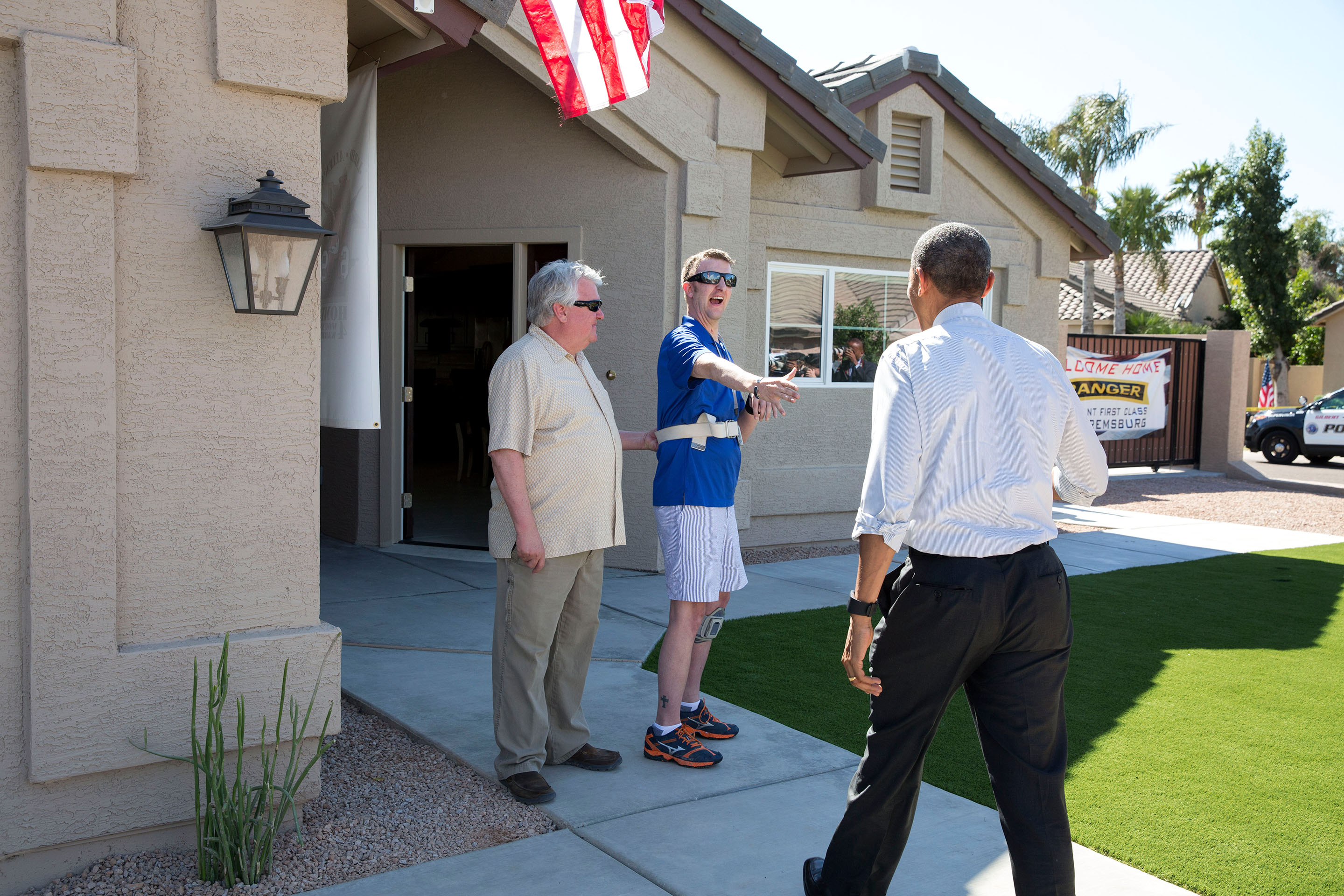 March 13, 2015: Cory and his father greet the President at Cory's newly finished home in Gilbert, Ariz. (Official White House Photo by Pete Souza)