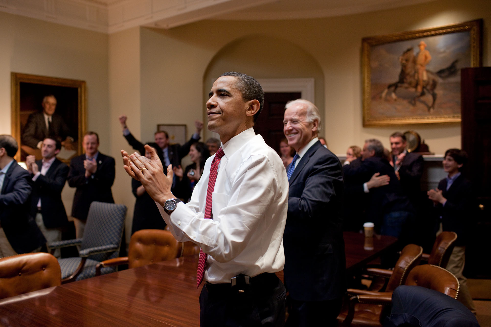 The President Celebrates Alongside The Vice President and Staff as Health Reform Passes