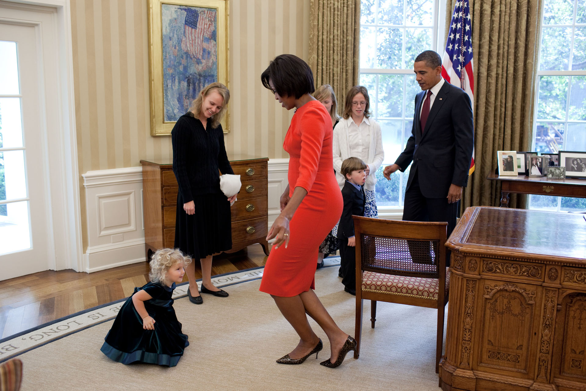 The First Lady Greets a Young Visitor in the Oval Office