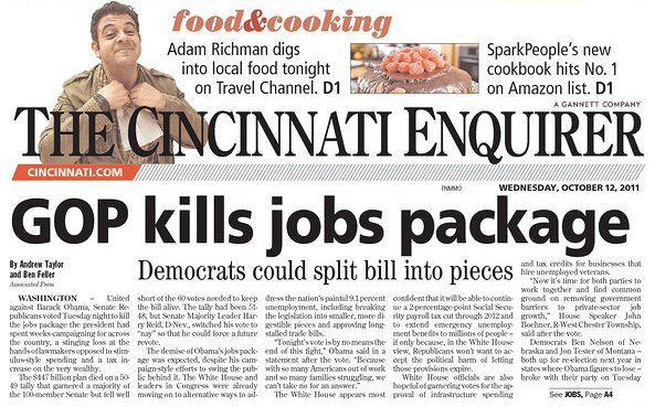 Cincinnati Enquirer Front Page on Jobs Vote