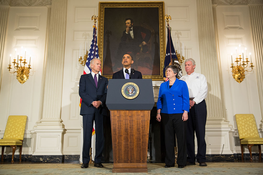 President Barack Obama delivers remarks on the ongoing response to the devastating tornadoes and severe weather