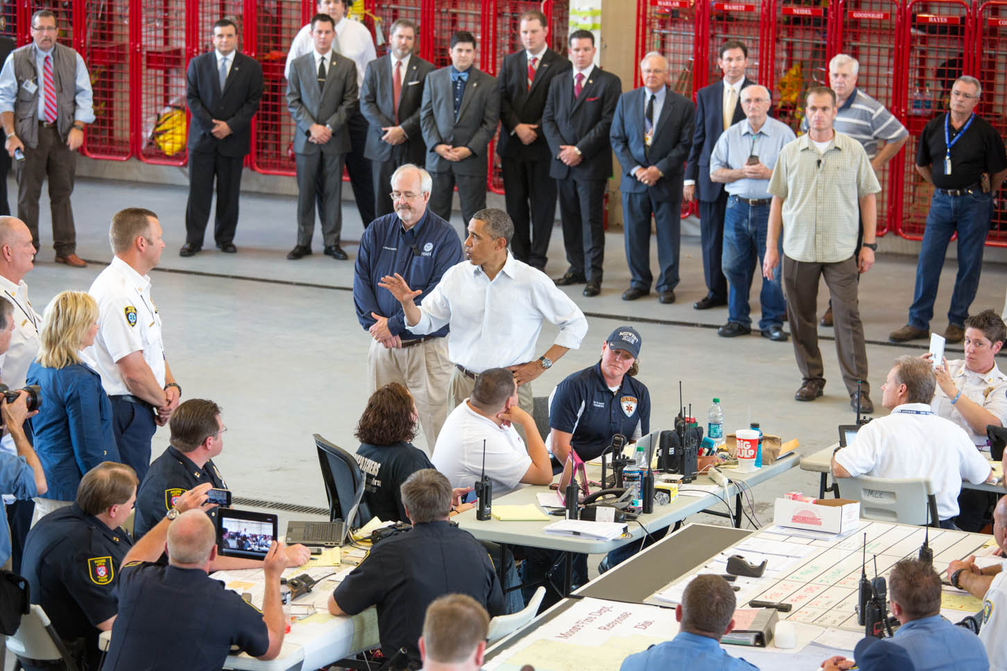 President Barack Obama talks with first responders in Moore