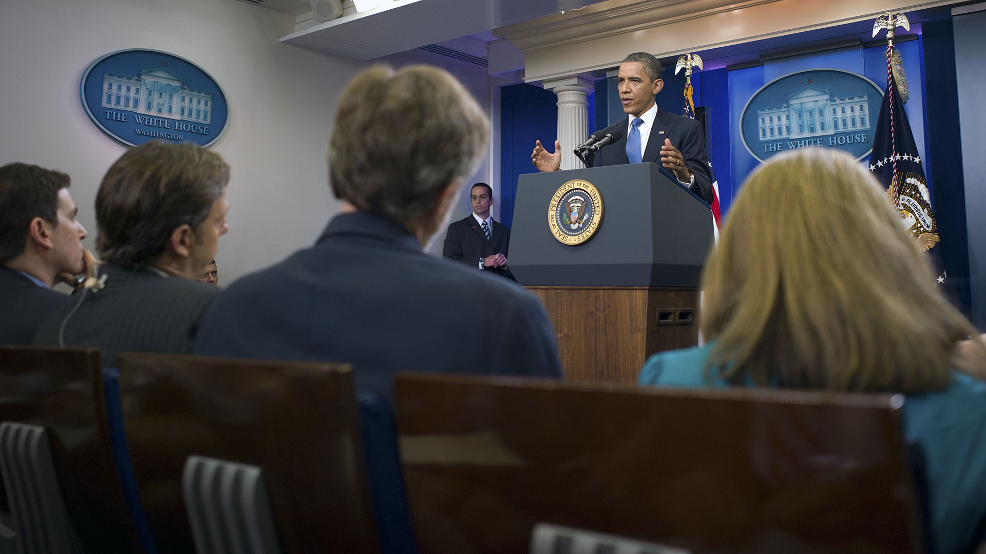 President Barack Obama responds to a question during a news conference in the James S. Brady Press Briefing Room 