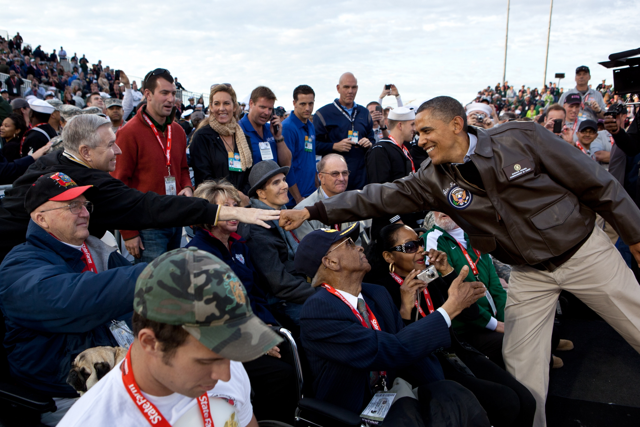 President Barack Obama greets veterans