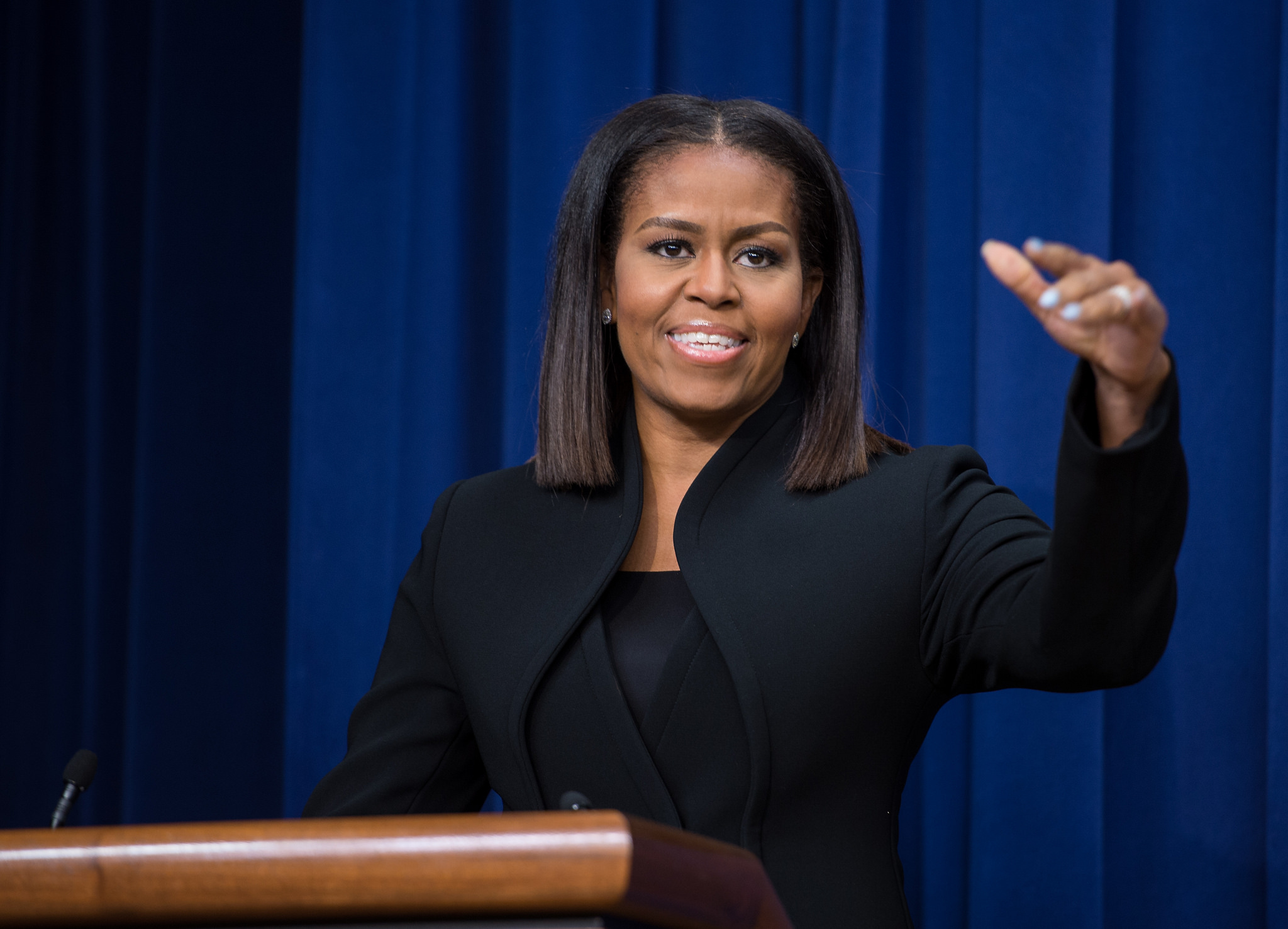 First Lady Michelle Obama speaks after a screening of the film “Hidden Figures” at the White House. (Photo credit: NASA)