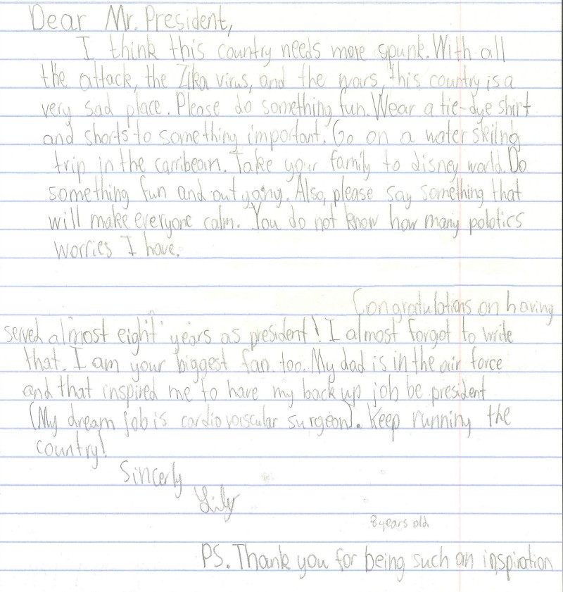 Lily’s letter to President Obama