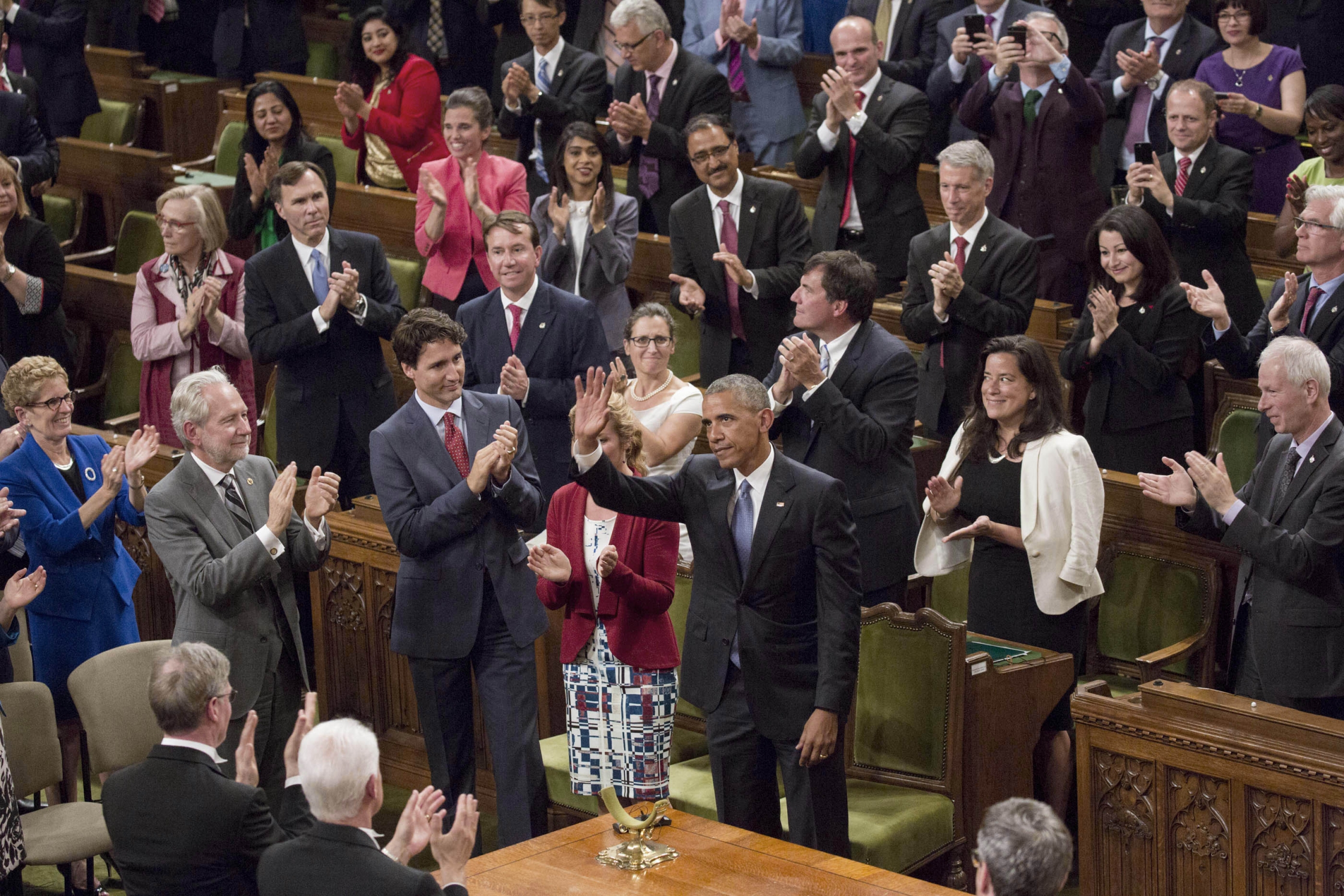 President Barack Obama waves after delivering an address to Parliament in the House of Commons Chamber at Parliament Hill in Ottawa, Canada, June 29, 2016. (Official White House Photo by Lawrence Jackson)