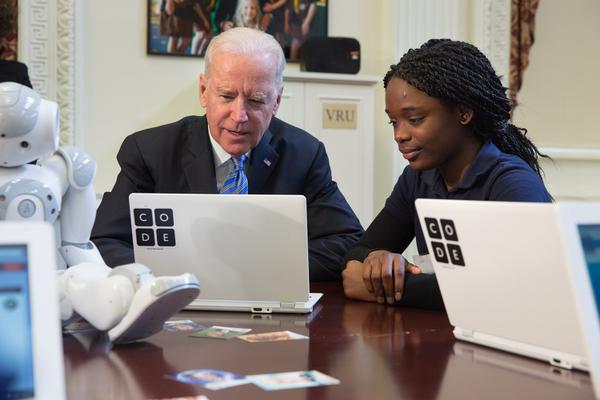 Vice President Biden at the "Hour of Code" event in 2014.