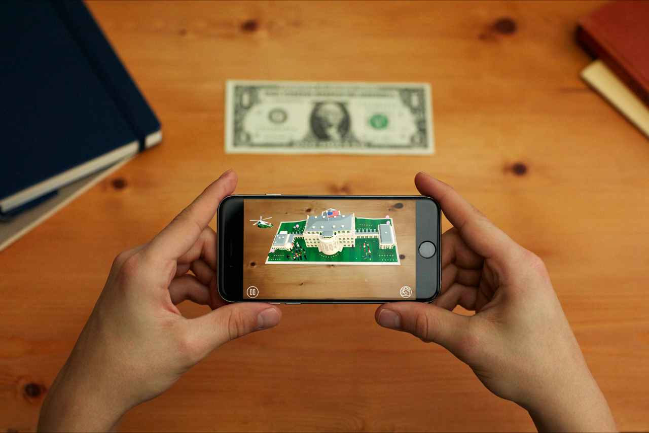 Watch the White House appear on a one dollar bill with the new 1600 app.