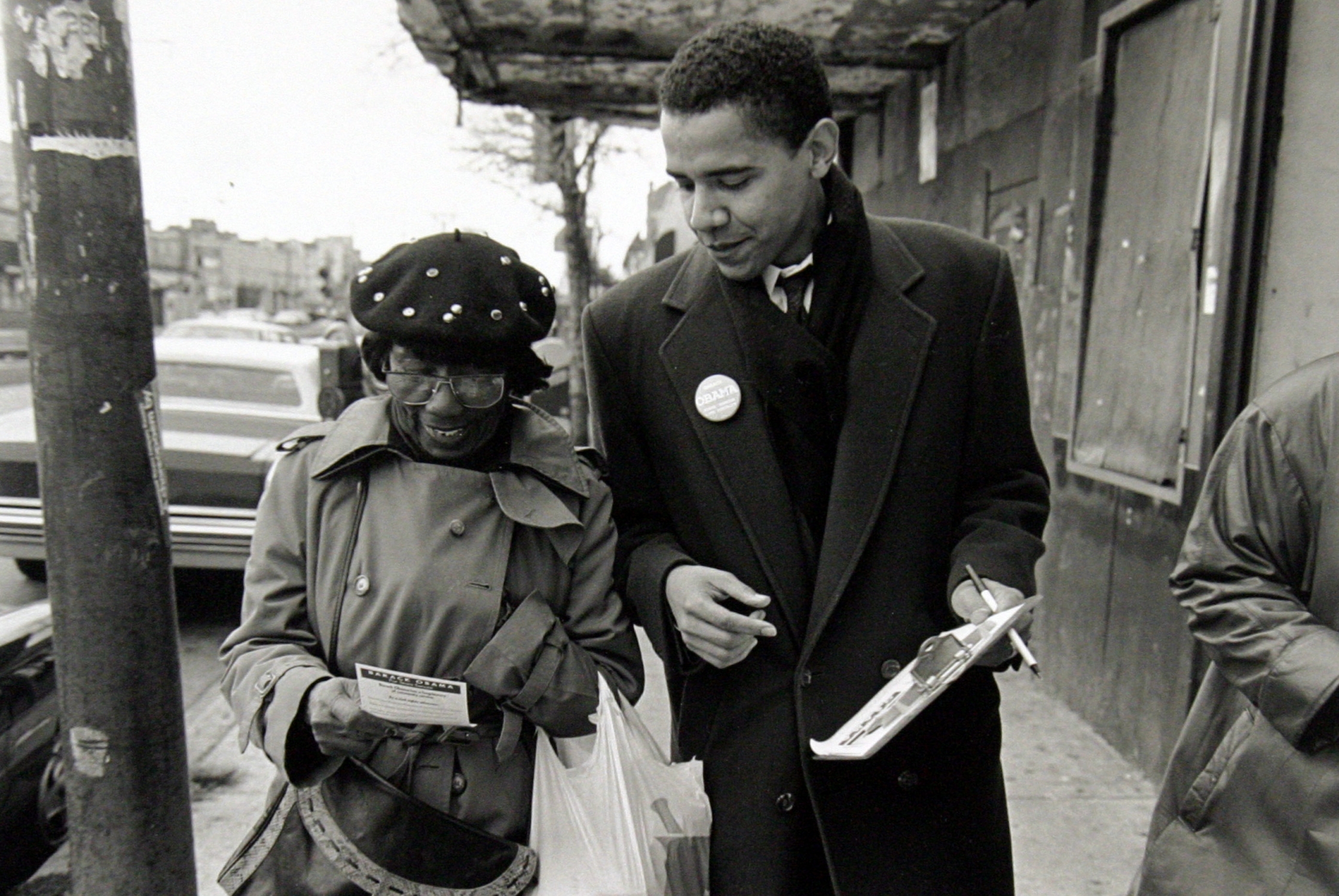Depicted is President Obama when he served as a community organizer in the South Side of Chicago. 