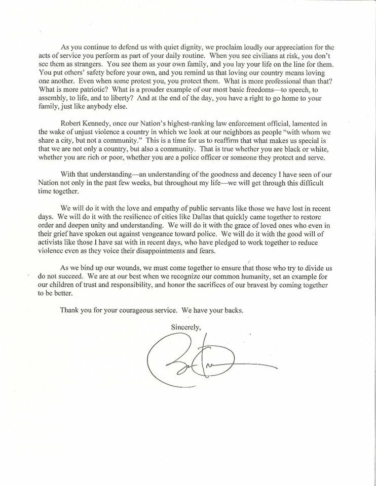 President Obama's letter to law enforcement