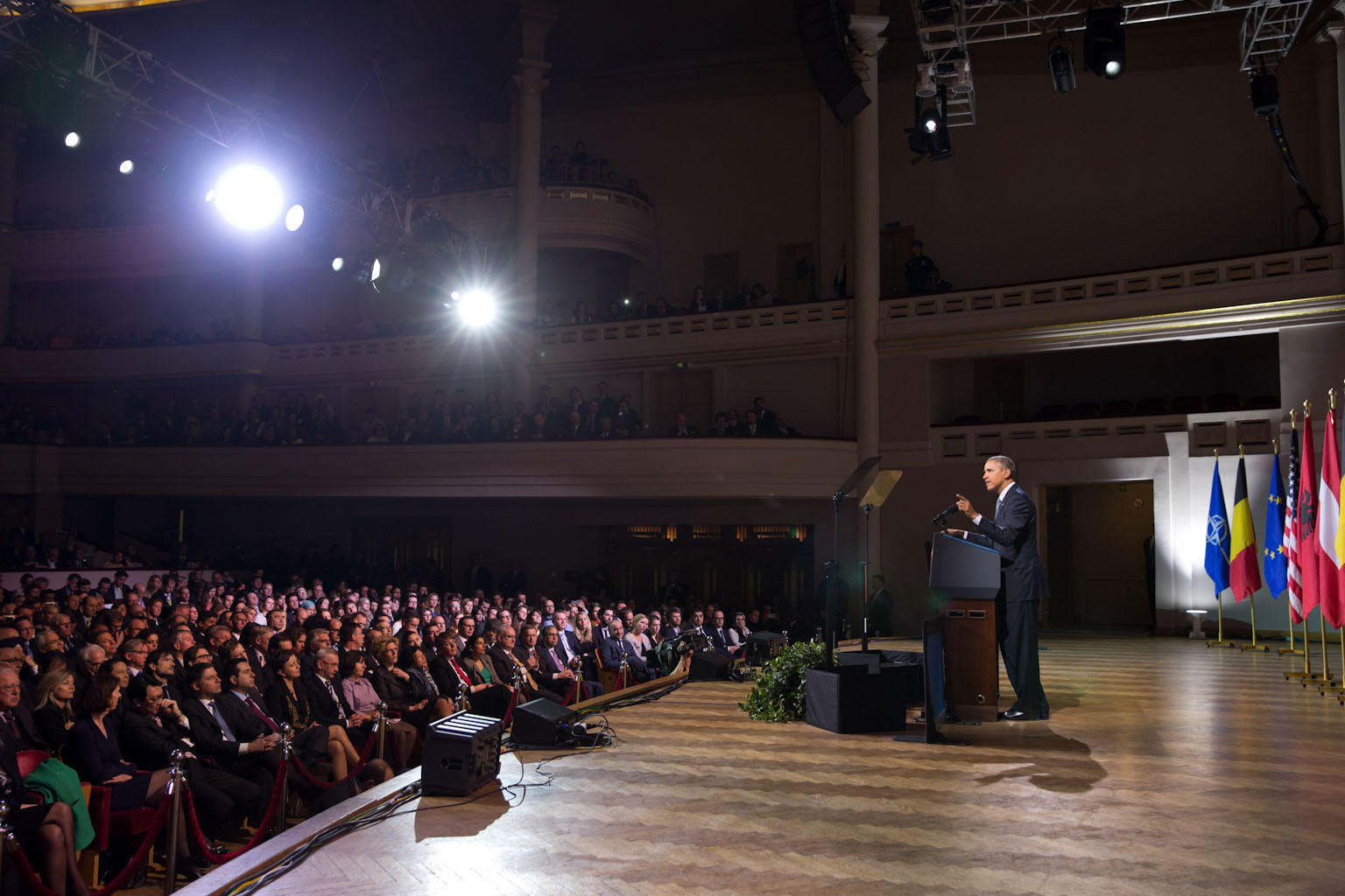 President Barack Obama delivers remarks at the Palais Des Beaux Arts (BOZAR) in Brussels, Belgium, March 26, 2014. 