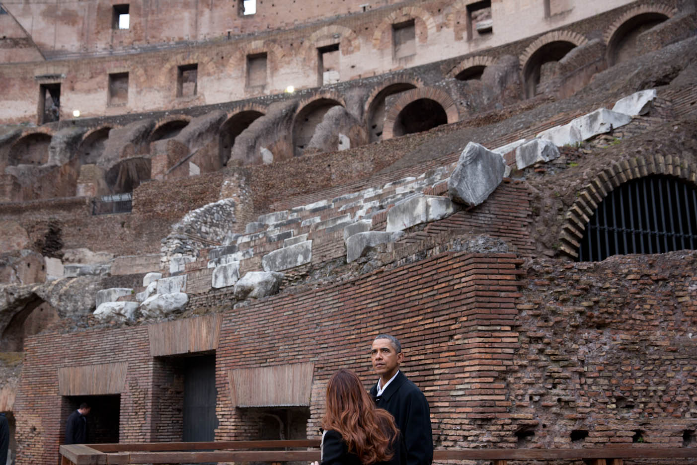 President Barack Obama with Barbara Nazzaro, Technical Dir. and Architect of the Colosseum, tour the Colosseum in Rome, Italy, March 27, 2014.