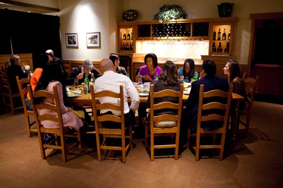 First Lady Michelle Obama at an Olive Garden restaurant in Fort Worth, Texas (February 9, 2012)