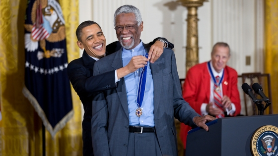 President Barack Obama awards the 2010 Presidential Medal of Freedom to Bill Russell