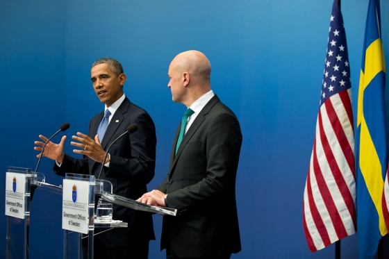 President Barack Obama and Swedish Prime Minister Fredrik Reinfeldt participate in a joint press conference