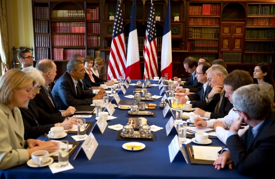 President Barack Obama holds a bilateral meeting with French President Francois Hollande at the G8 Summit