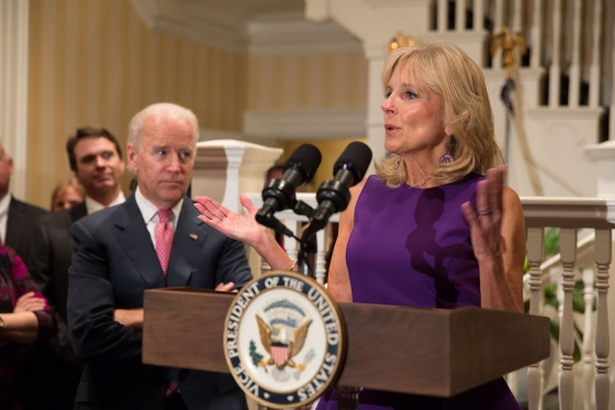 Dr. Jill Biden gives remarks at a breast cancer awareness month reception 