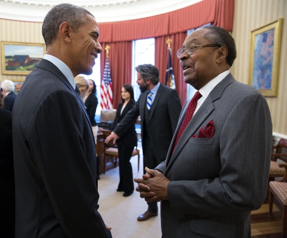President Barack Obama meets with Clarence Jones