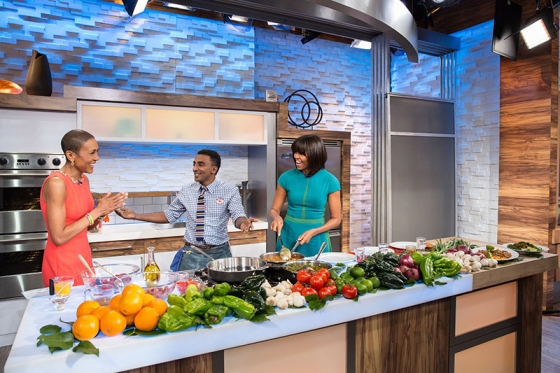 First Lady Michelle Obama with Robin Roberts and Marcus Samuelsson on Good Morning America