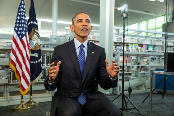 President Barack Obama tapes the Weekly Address at the Anacostia Neighborhood Library in Washington, D.C., April 30, 2015