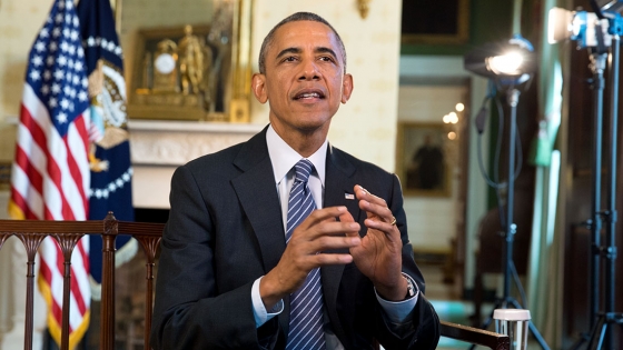 President Barack Obama tapes the Weekly Address in the Blue Room of the White House, June 27, 2014.