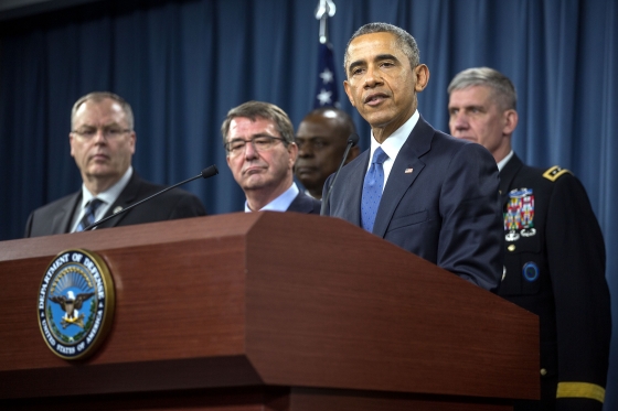 President Obama delivers a statement following a meeting about the campaign against ISIL