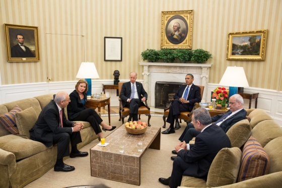President Barack Obama and Vice President Joe Biden meet with Israeli and Palestinian negotiators