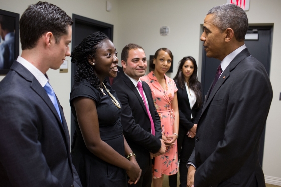 President Obama greets young entrepreneurs in South Court