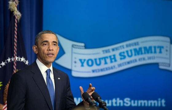 President Barack Obama delivers remarks at the White House Youth Summit on the Affordable Care Act (ACA) in the Eisenhower Executive Office Building South Court Auditorium, Dec. 4, 2013. (Official White House Photo by Pete Souza)