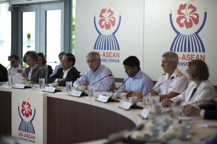 Secretary of Defense Chuck Hagel hosts a roundtable meeting with defense ministers from the Association of South East Asian Nations in Honolulu, Hawaii, April 2, 2014.