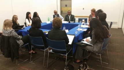 Community members and federal representatives participate in a breakout dialogue about the needs of the Asian American and Pacific Islander community in Des Moines, IA on October 28, 2014