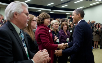 President Barack Obama drops by The Arc community leaders briefing (February 10, 2012) 