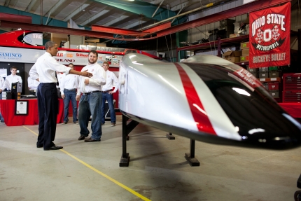 President Barack Obama looks at the Buckeye Bullet (March 22, 2012)