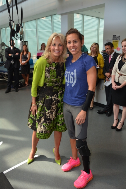 Dr. Jill Biden visits with Army 1st Lt. Kelly Elmlinger