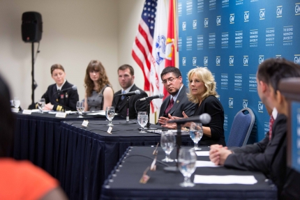 Dr. Biden participates on a panel with student, faculty and staff veterans at George Washington University