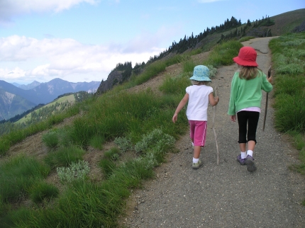 Girls hiking in the Olympic National Park