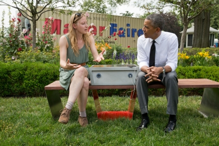 President Obama talks with a Maker in the Rose Garden