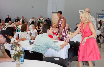 First Lady Michelle Obama and Dr. Jill Biden at a Military Family Cookout 