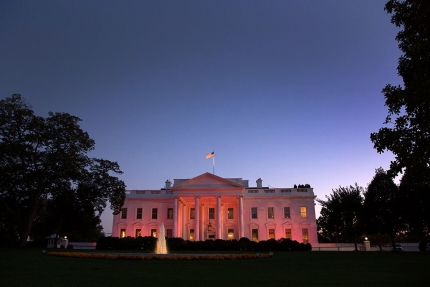 The White House is illuminated pink in honor of Breast Cancer Awareness Month