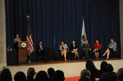 Secretary of the Interior Sally Jewell addresses the White House Forum on AAPI