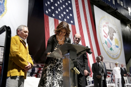 First Lady Michelle Obama Participates In Ceremony For New US Navy Submarine – ILLINOIS