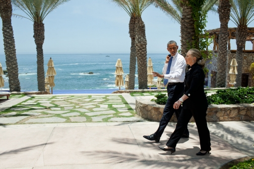 President Barack Obama Walks With Secretary Of State Hillary Rodham Clinton