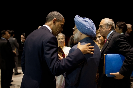 President Barack Obama Talks With President Manmohan Singh Of India