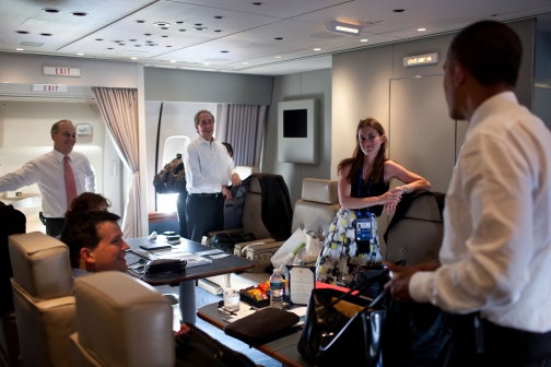 The President Talks With Staff Aboard Air Force One