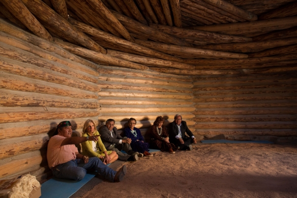 Dr. Jill Biden listens to Medicine Man Robert Johnson