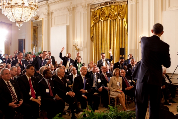 President Barack Obama participates in a Q&A session during the U.S Conference of Mayors 