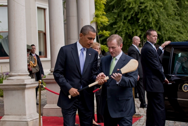 Taoiseach Kenny Presents President Obama with a Hurling Stick
